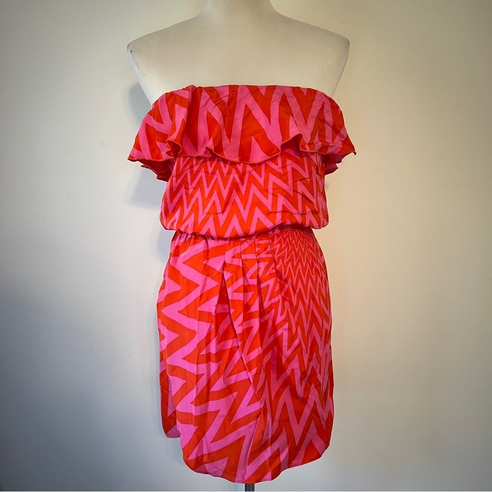 Amanda Uprichard Silk strapless Pink Orange Mini Dress M NWT